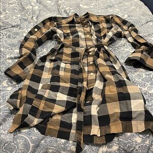 Belted plaid dress from LLBean with long sleeves which can be rolled up